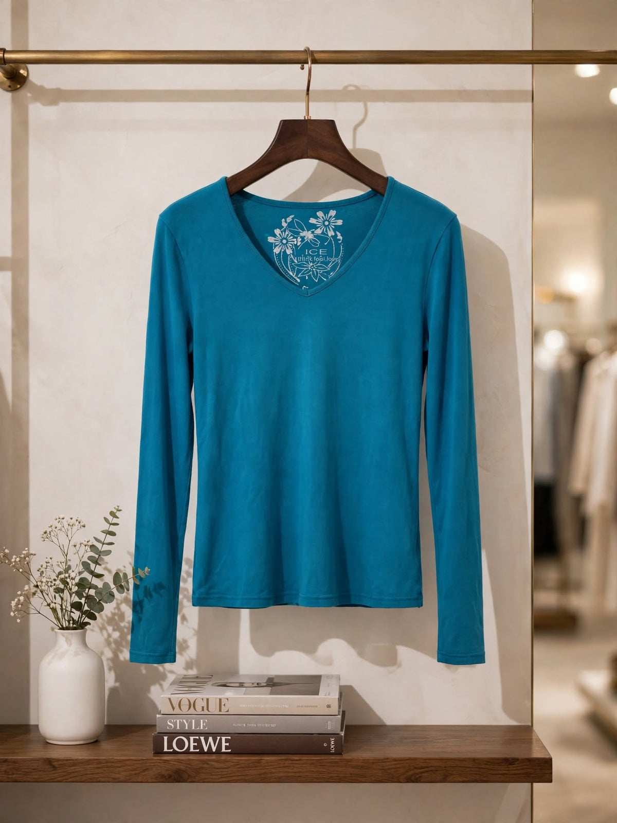 ICE Teal Blue Long Sleeve V-Neck Blouse - Size Medium