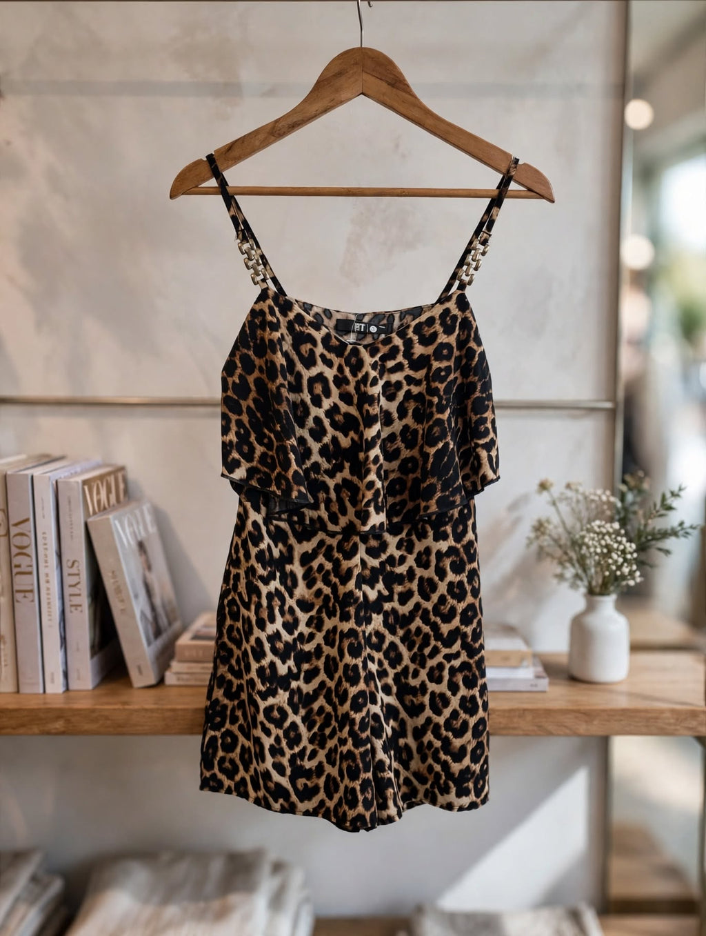 RT Leopard Print Spaghetti Strap Romper - Size Small