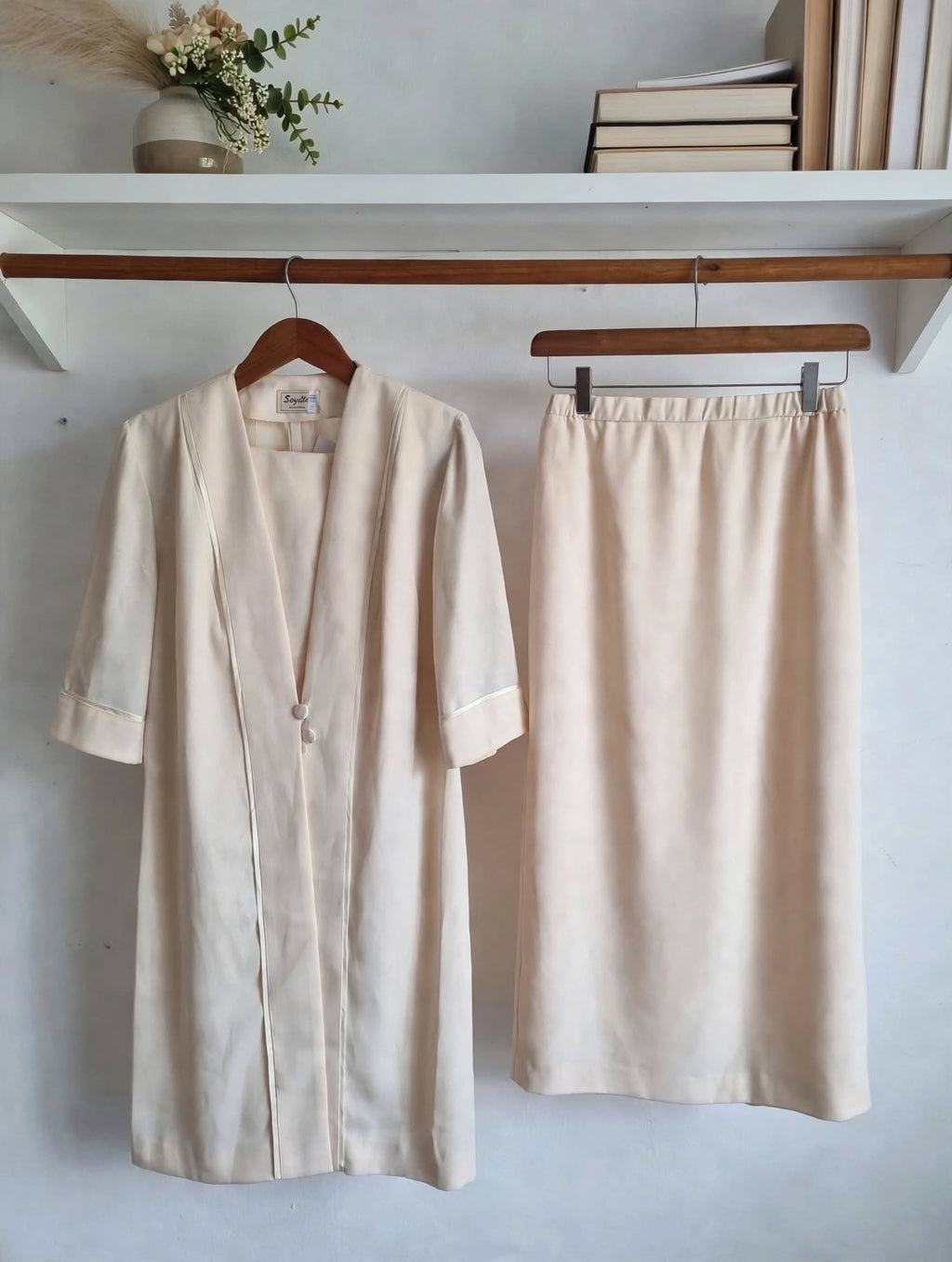 Suzette Exclusive Soft Beige Long Duster Suit - Size 38