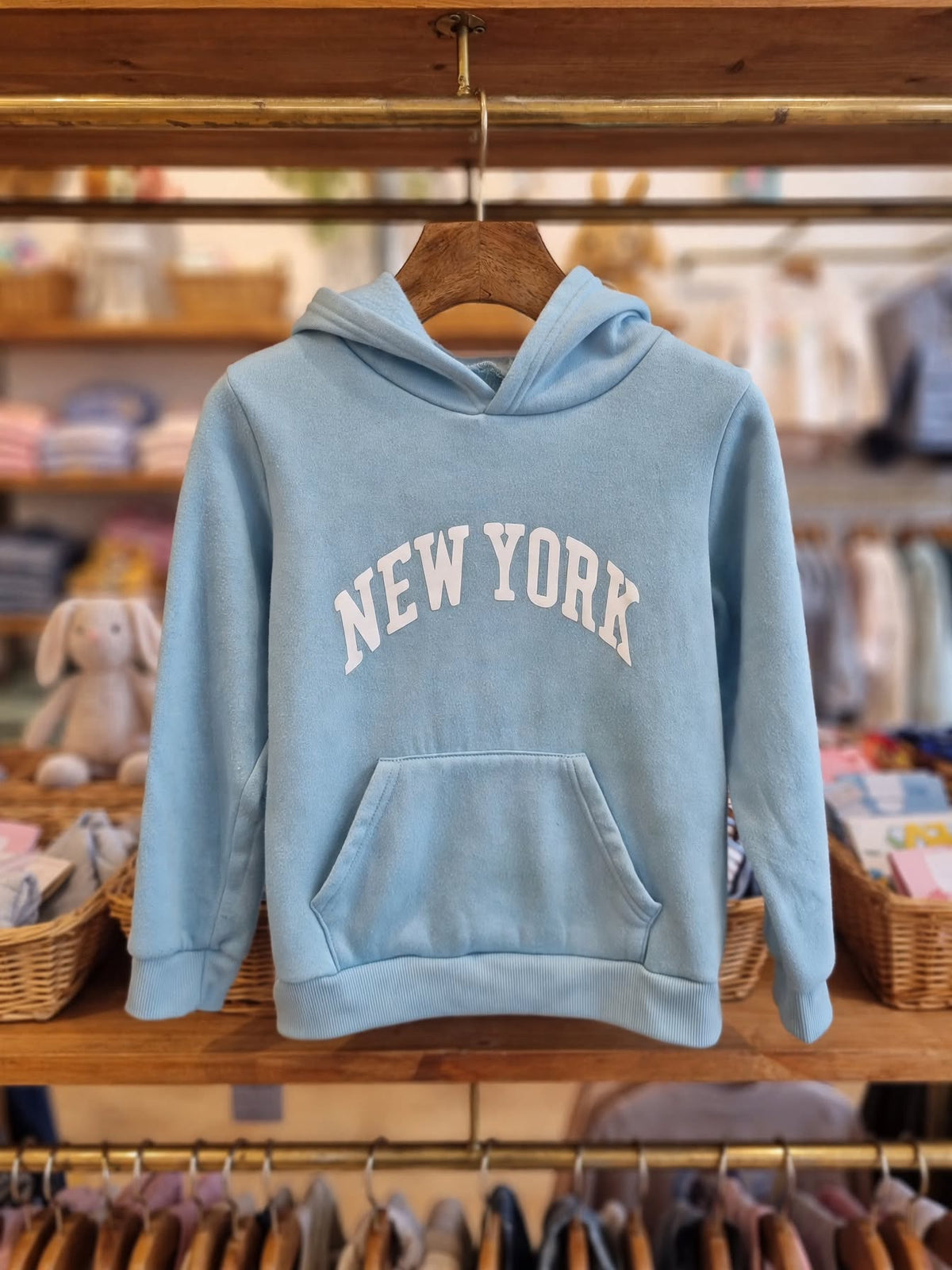 Boys Light Blue "NEW YORK" Hoodie - Fleece Lined Pullover - Size 11 to 12 Years
