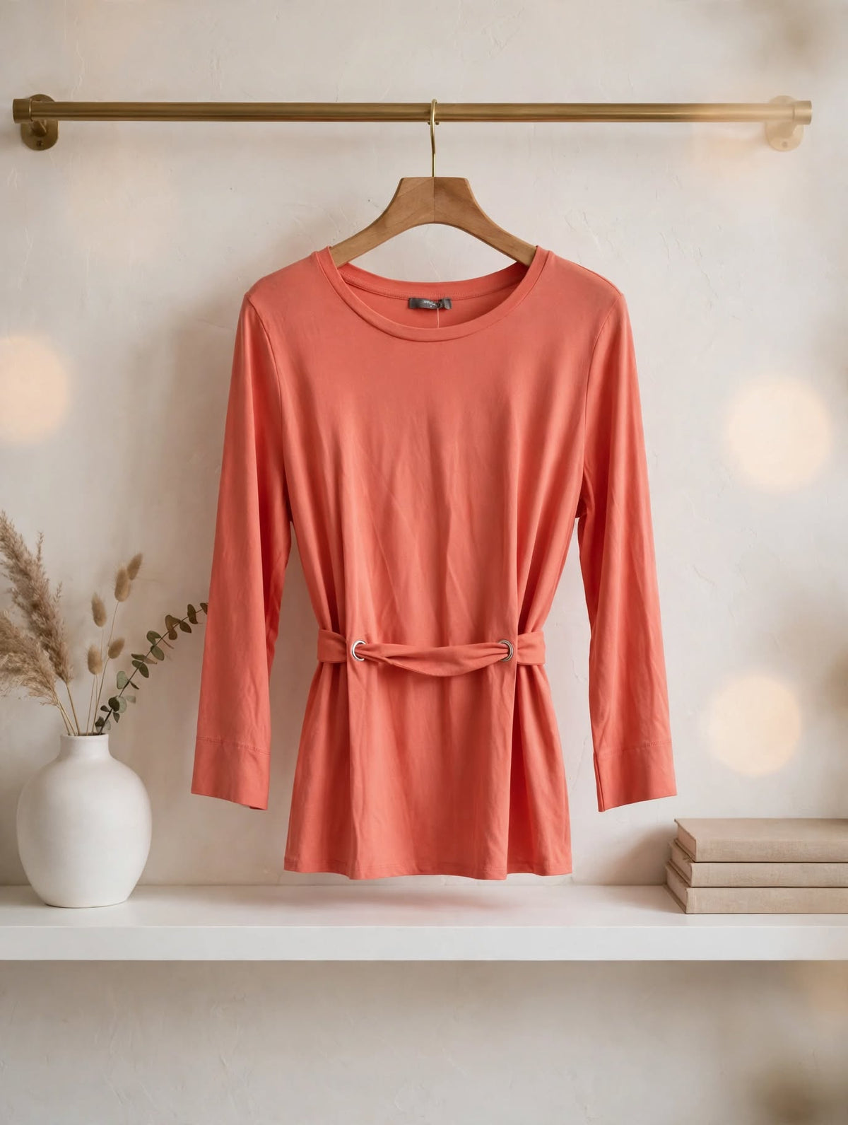 Studio W Coral Belted Tunic Top with Front Eyelet Drawstring - Side Medium