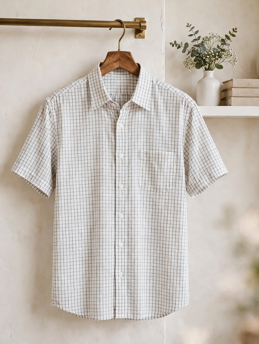 Petrocelli Mens White with Black Grid Check Short Sleeve Button-Up Shirt - Size 3XL