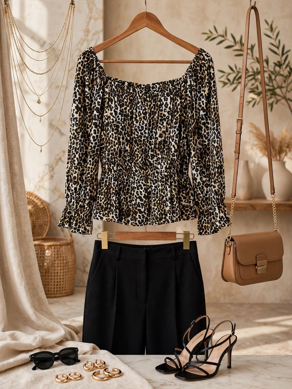 Truworths Inwear Leopard Print Off-Shoulder Peplum Blouse - Size 40
