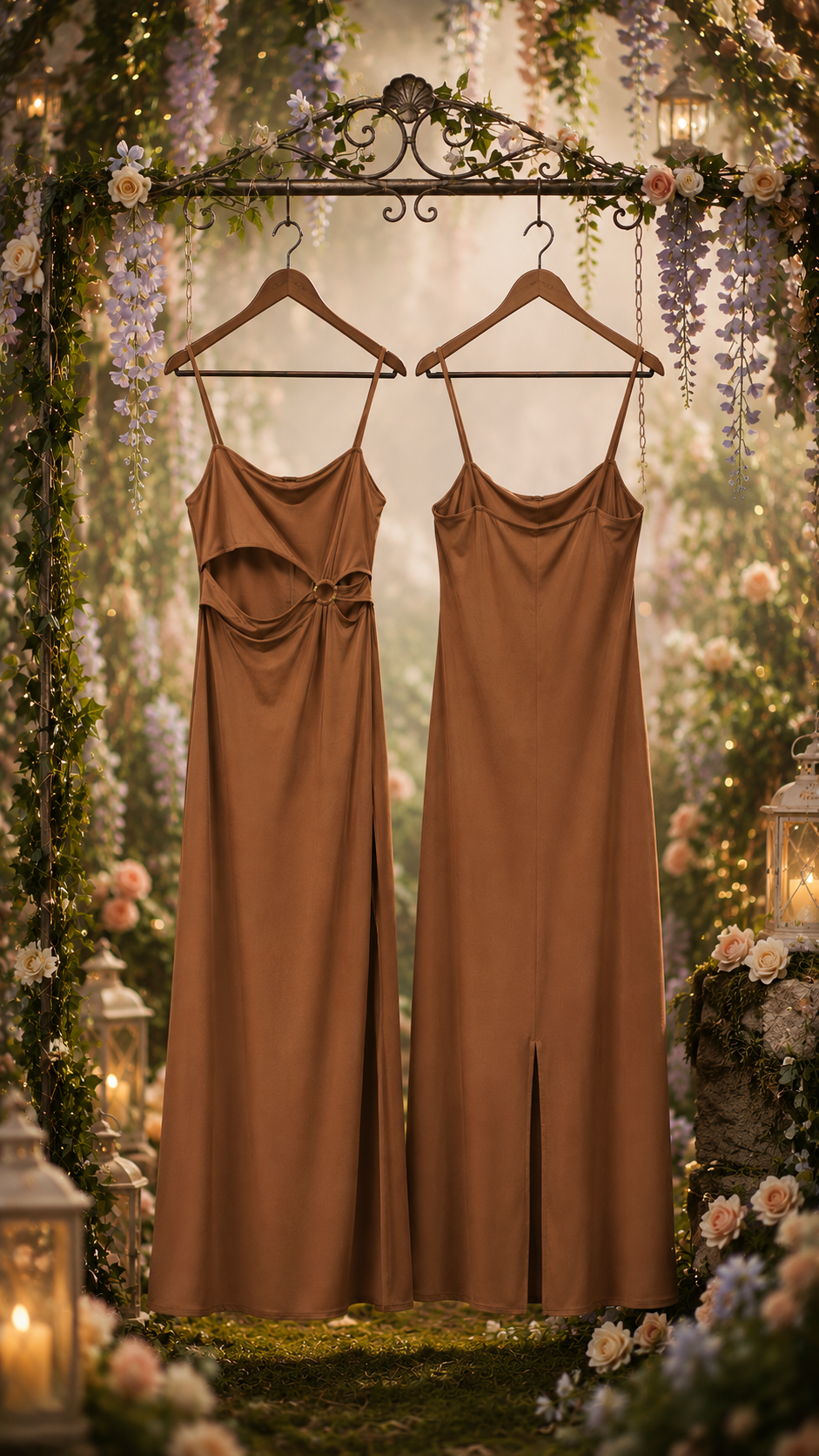Elegant Cut-Out Maxi Dress - Earthy Brown - Size XL - Excellent Condition