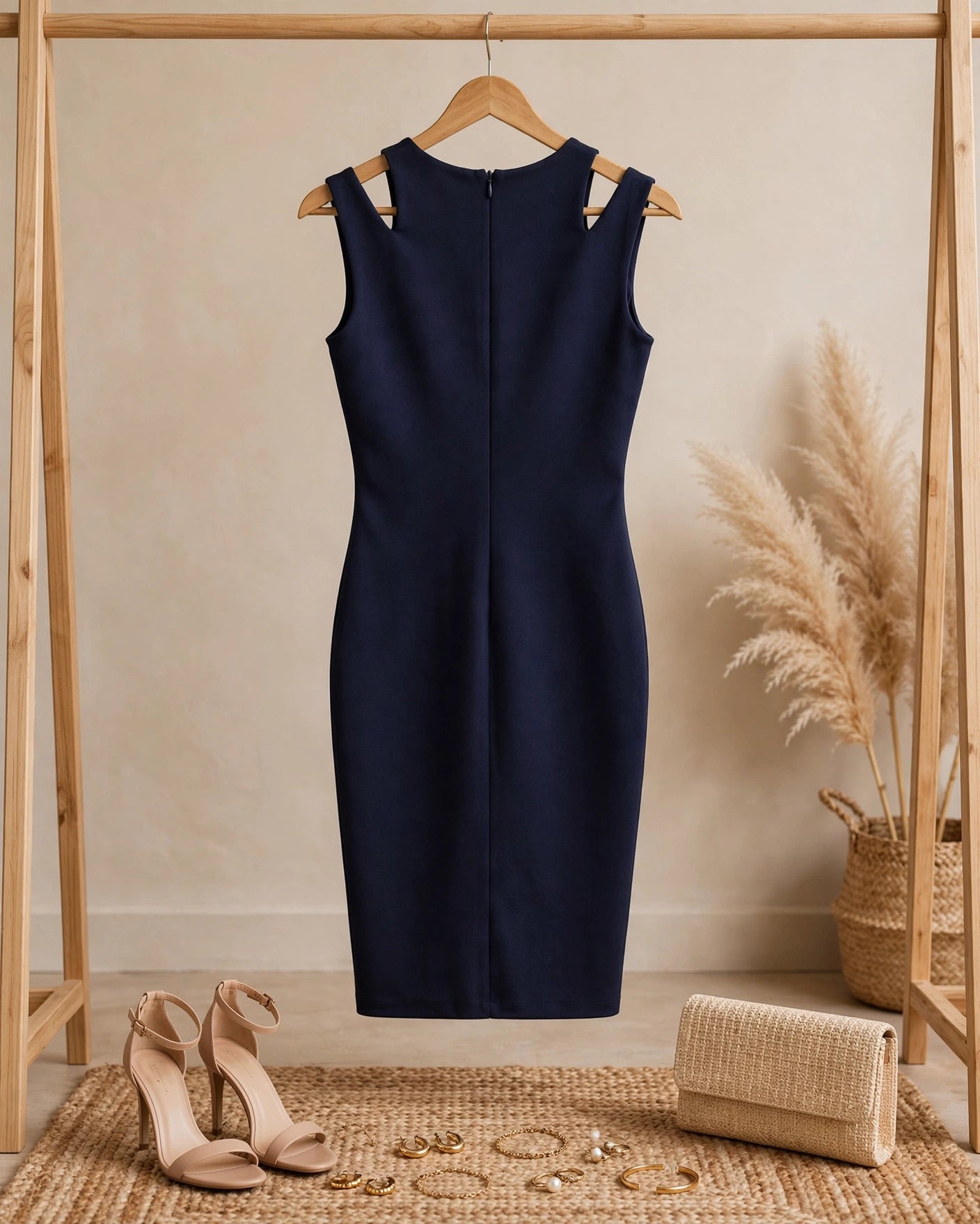 Elegant City Goddess Navy Sleeveless Bodycon Midi Cocktail Dress - Size 36