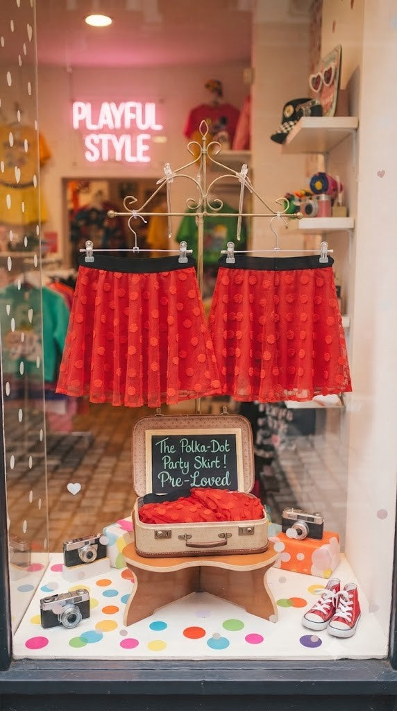 Vibrant Red Polka-Dot Tulle Party Skirt – Girls' Size 13-14 Years (Pre-Loved)