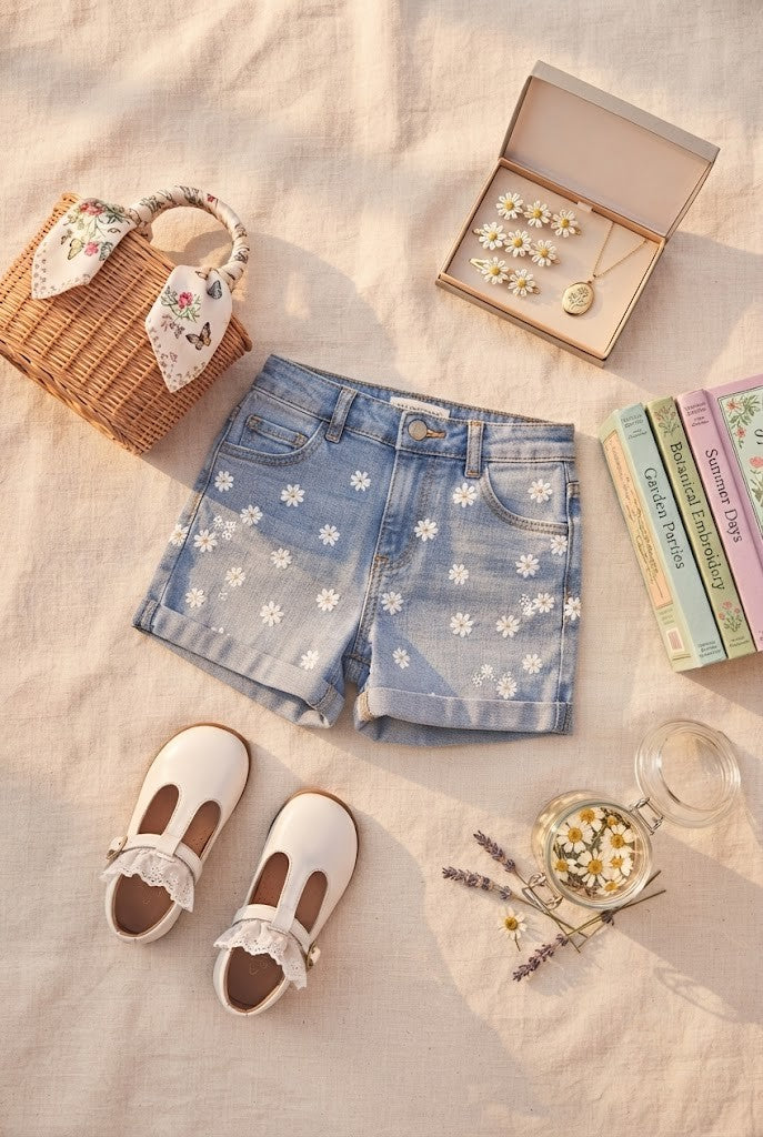 Pre-Loved Woolworths Cool Kids Daisy Print Denim Shorts – Girls Size 6