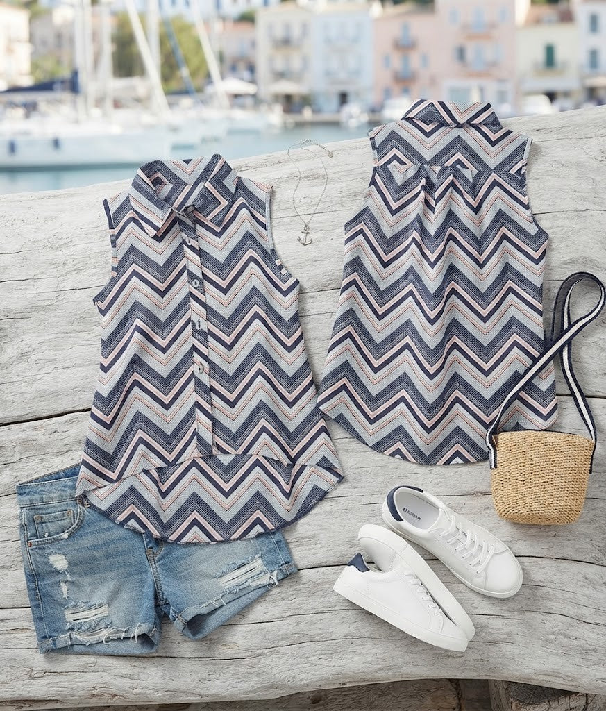 Pre-Loved Girls' Chevron Print High-Low Blouse – Size 10-11 Years