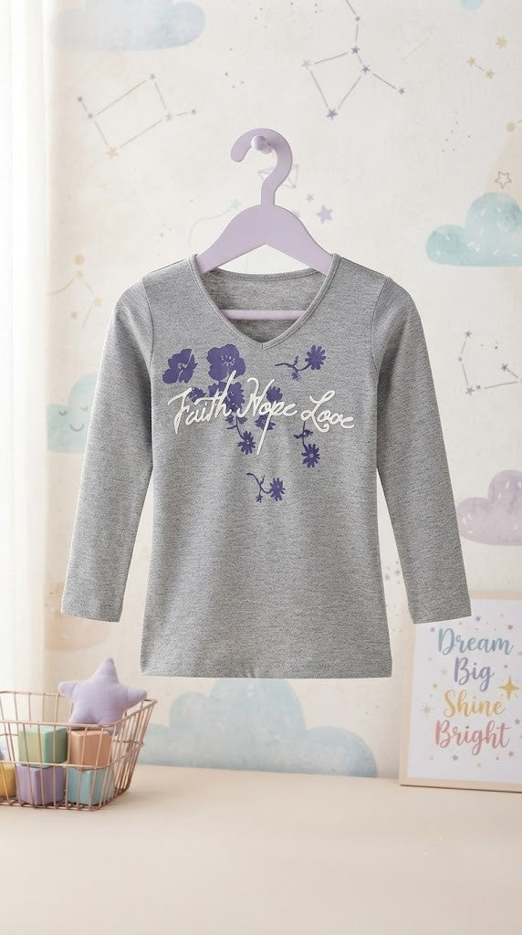 Girls' Long Sleeve "Faith Hope Love" Graphic Tee – Size 7-8 Years (Excellent Condition)