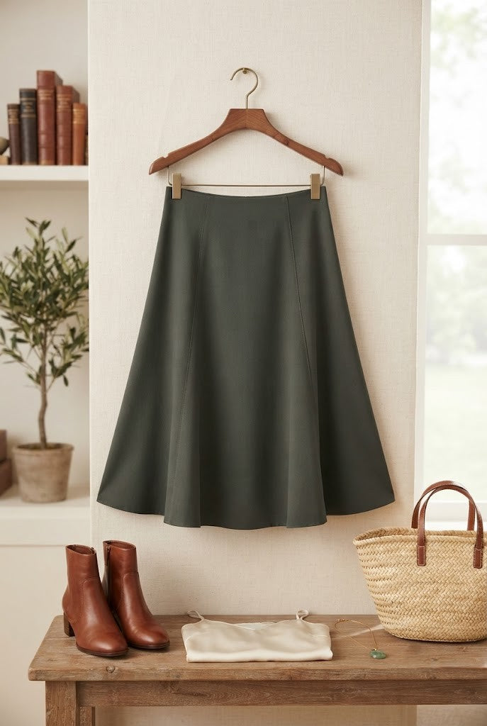 Woolworths A-Line Midi Skirt - Olive Green - Size 38