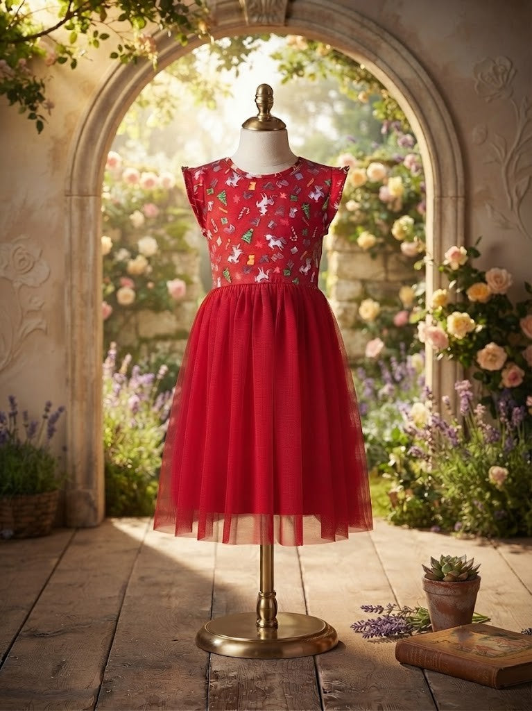 REAL Kids Brand Unicorn & Holiday Print Tulle Dress – Size 11-12 Years