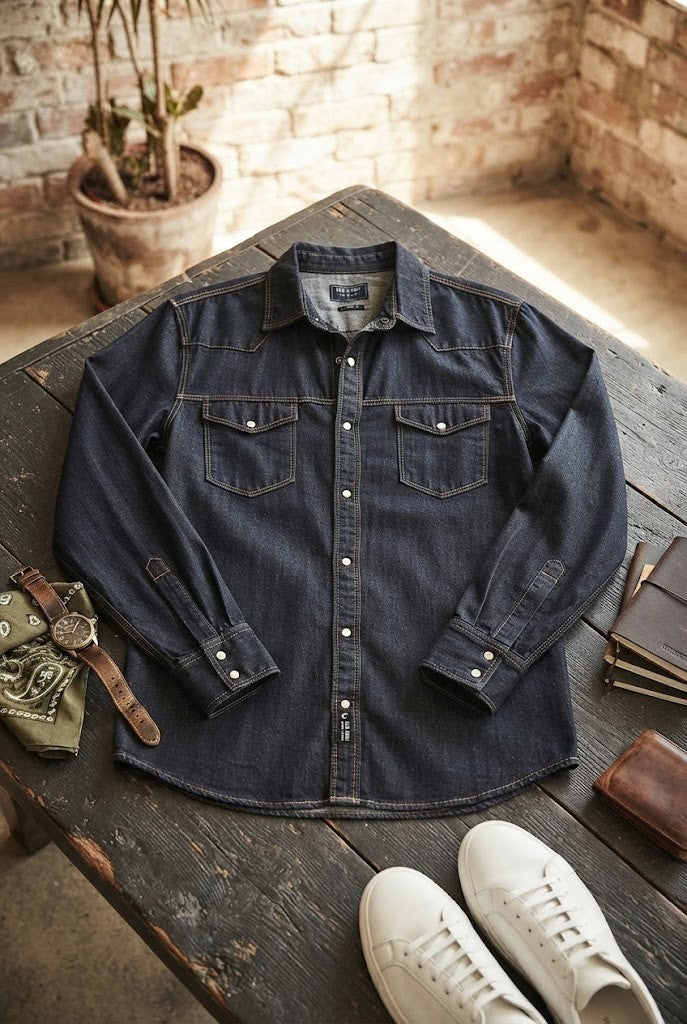 Old Khaki Slim Fit Denim Shirt - Size 2XL - Excellent Condition