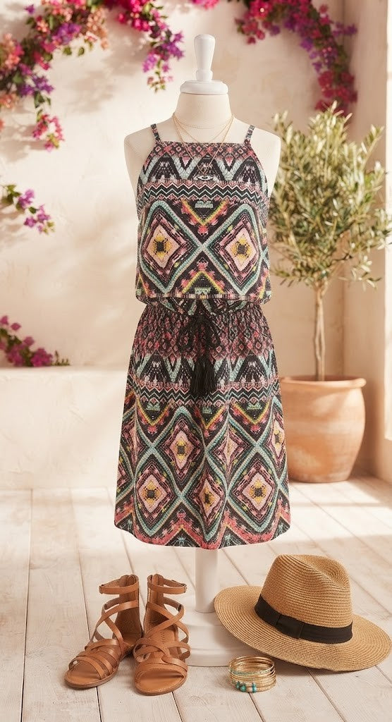Free 2BU Geometric Print Sleeveless Dress – Size Small – Excellent Condition
