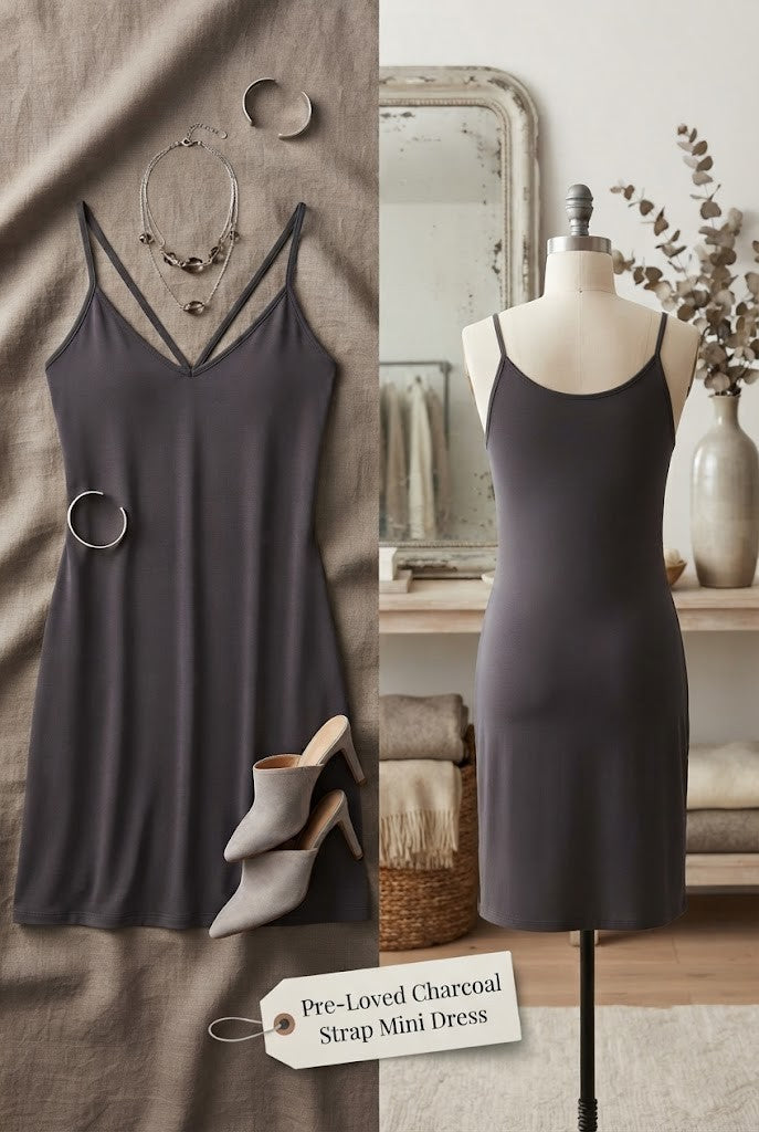 Pre-Loved Missguided Charcoal Multi-Strap Mini Dress – Size Medium