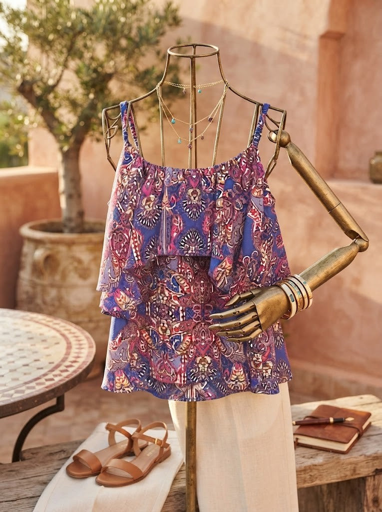 Stylish Cotton On Paisley Print Ruffle Cami - Size XS