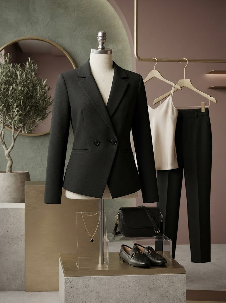 Elegant Structured Double-Breasted Blazer – Black, Size M