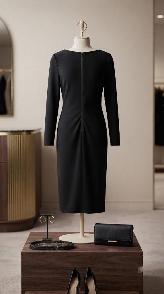 Witchery Elegant Ruched V-Neck Midi Dress – Black – Size L