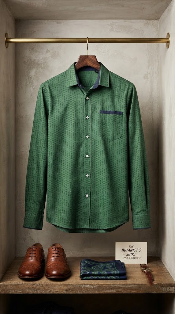 Oakridge Men's 100% Cotton Long-Sleeve Shirt - Green Geometric Pattern - Size XL