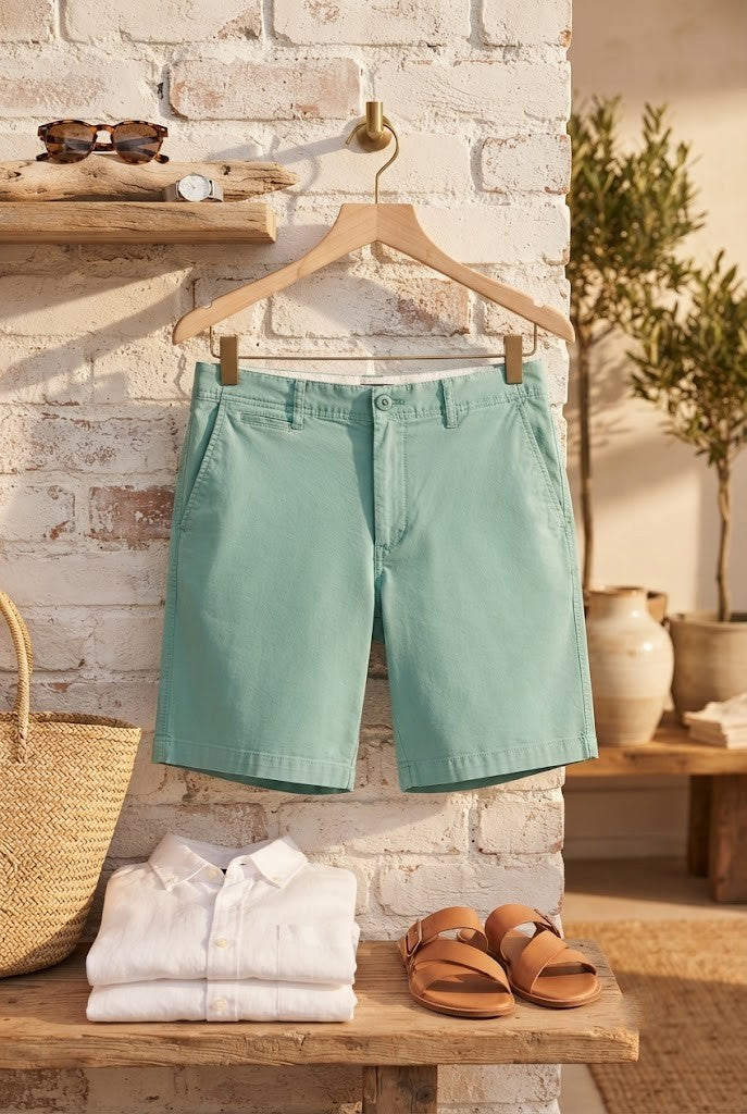 Woolworths Men’s Cotton Casual Shorts – Sage Green, Size 34