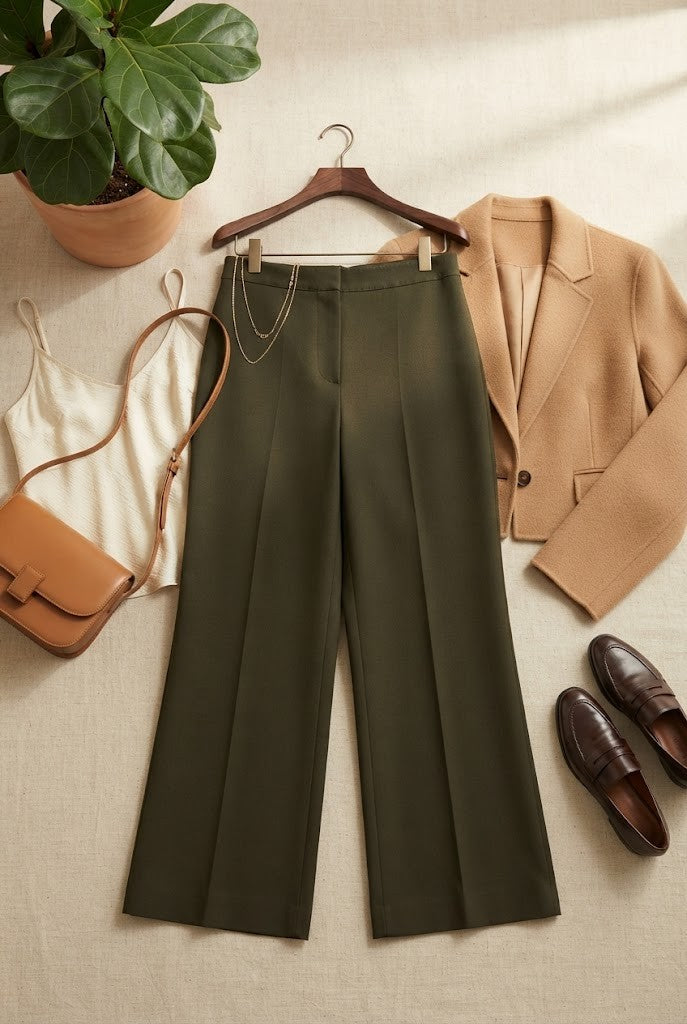Milady's Dark Olive Green Wide-Leg Pants – Size 2XL (Excellent Condition)