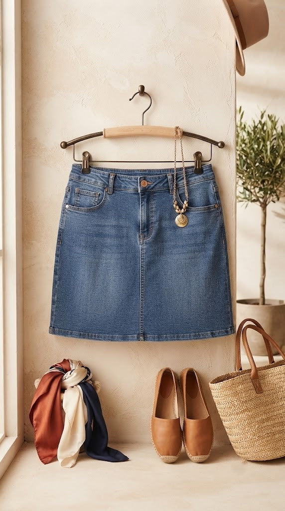 Classic Blue Denim Mini Skirt – Size 42