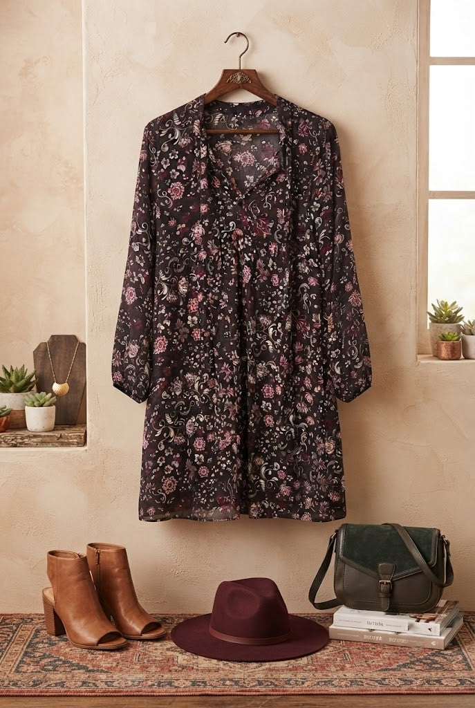 Kelso Printed Long-Sleeve Shift Dress - Size 32