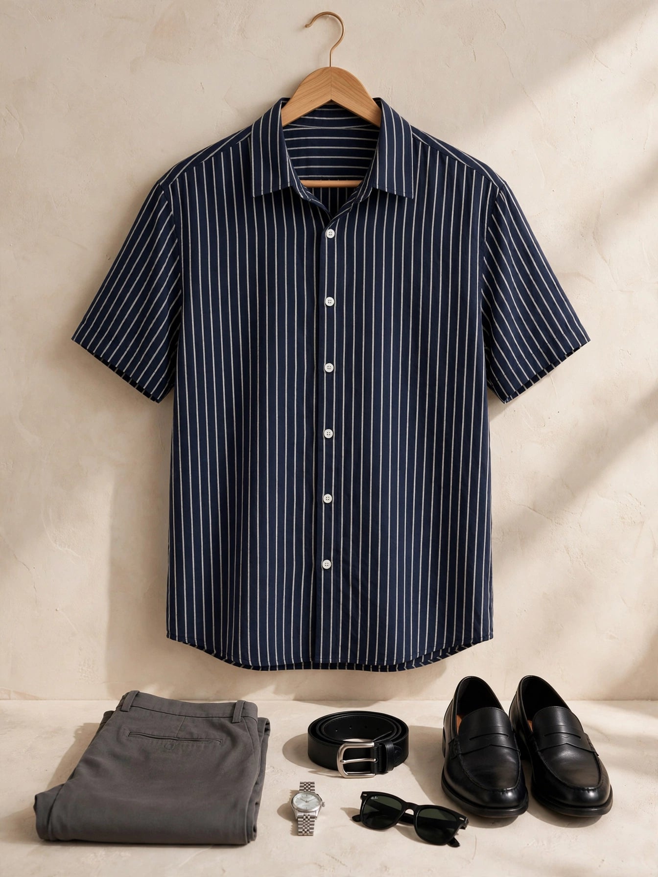 Vintage-Inspired Navy Pinstripe Bowling Shirt - Mens XL