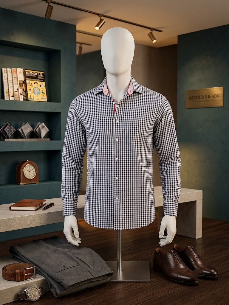 Pierre Cardin Men’s Long Sleeve Gingham Shirt – Size Large, Excellent Condition