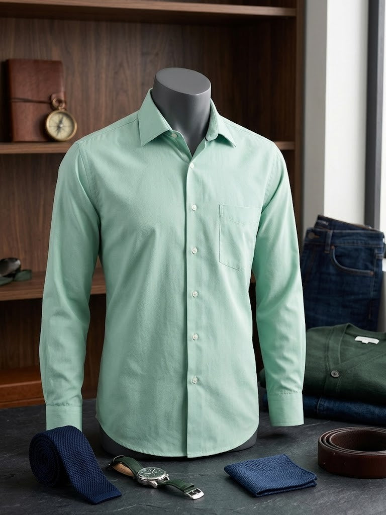 Woolworths Men’s Long-Sleeve Button-Down Shirt – Light Green, Size 43, Excellent Condition