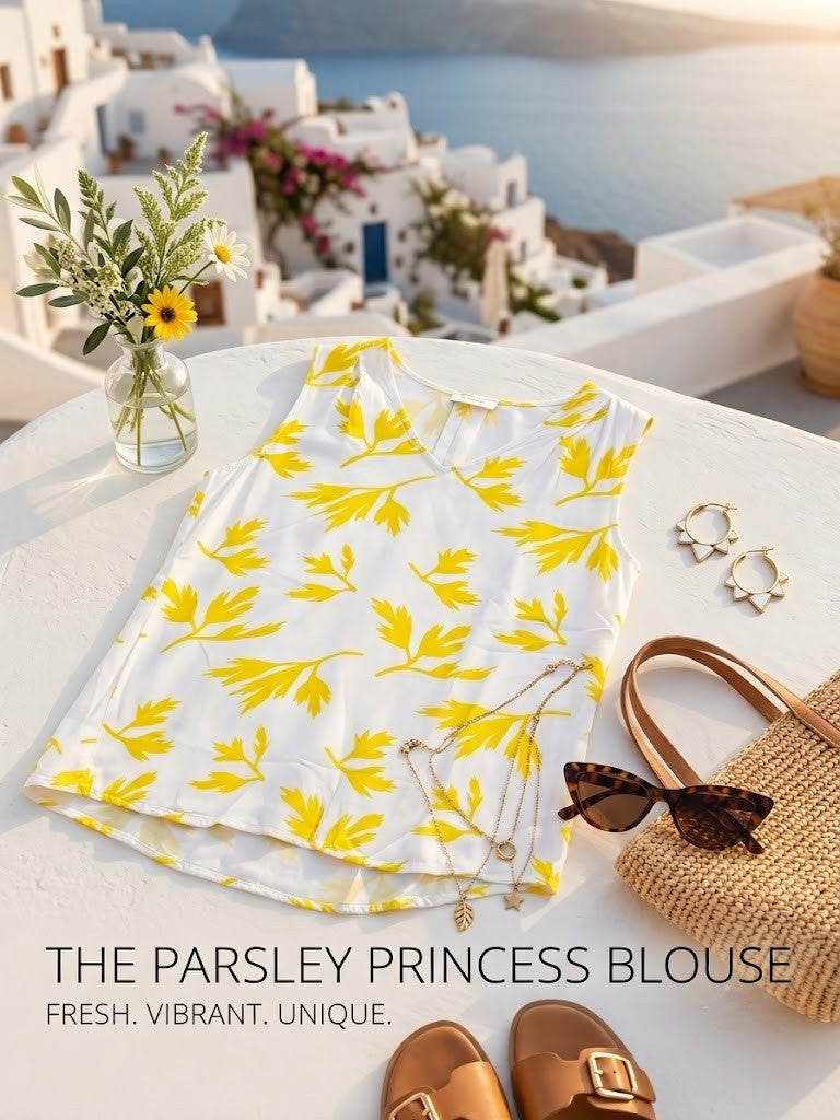 The Parsley Princess Blouse - Vibrant Floral Viscose Top