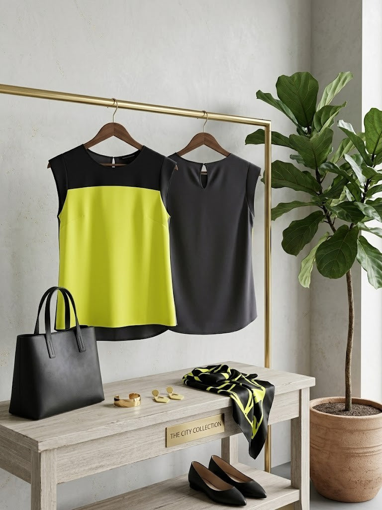 Colour-Block Contrast Blouse – Modern Neon & Black – Size Large