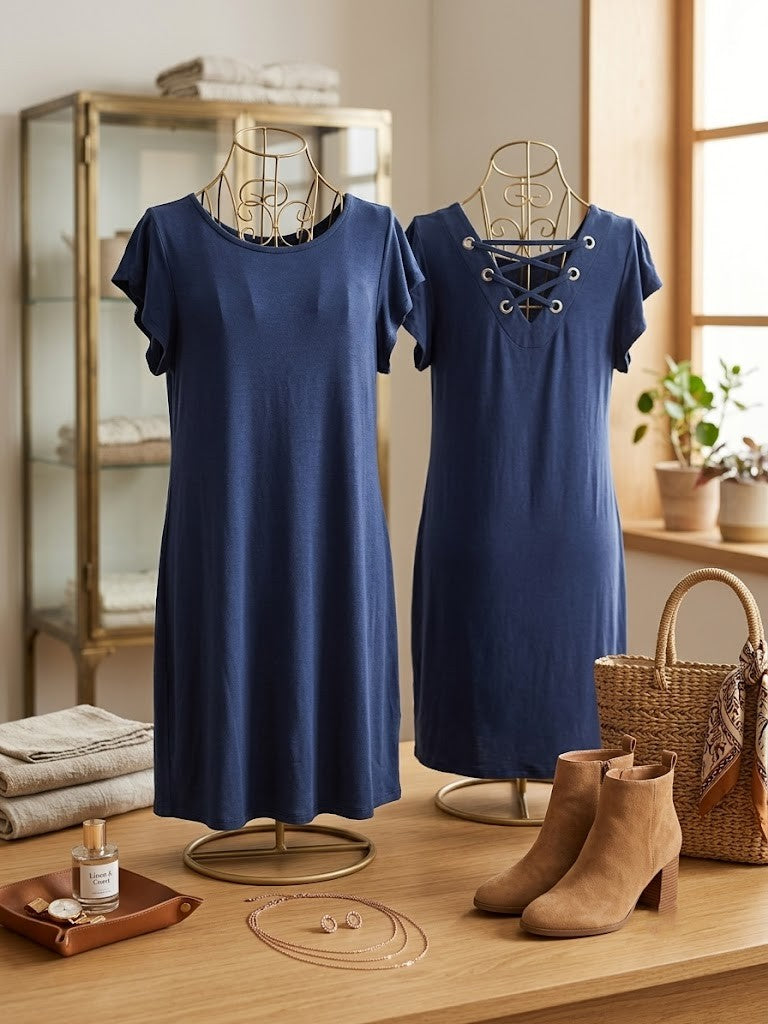 David Jones Classic Collection Navy Blue Lace-Up Back Dress – Size XS