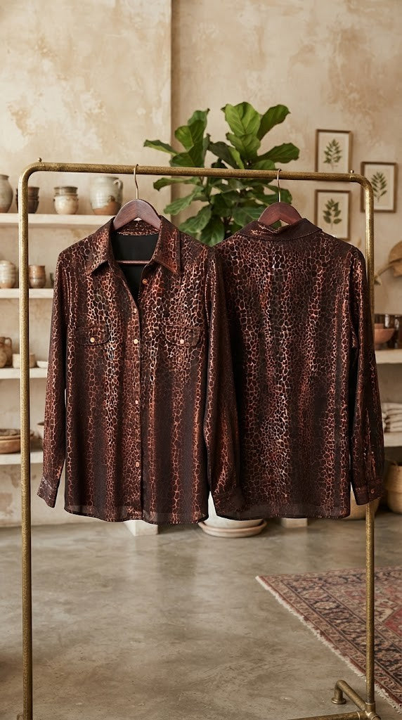 Pre-Loved Patterned Button-Down Blouse - Size XL