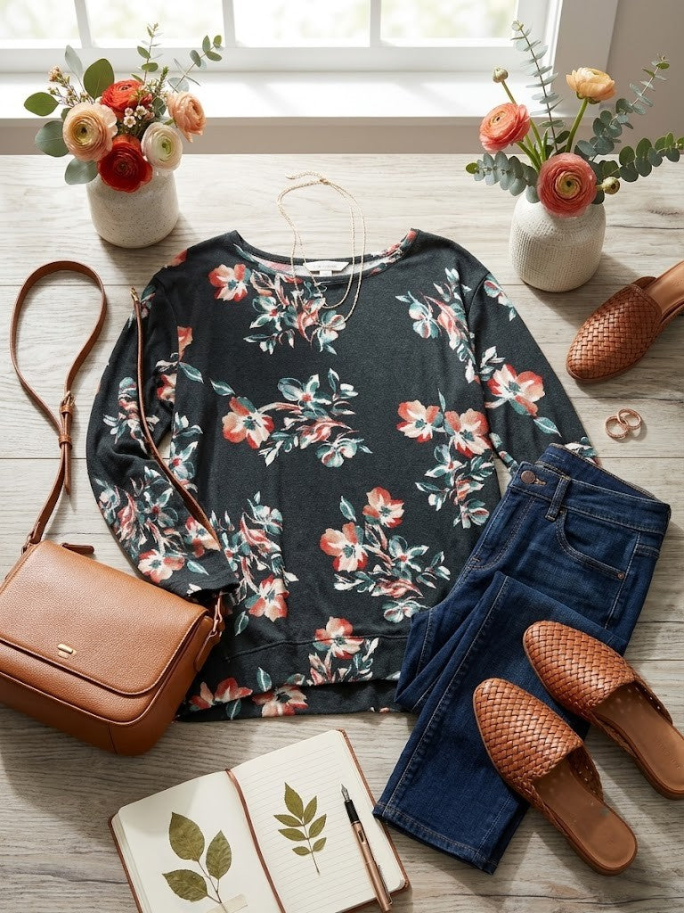 Floral Print Long-Sleeve Blouse – Size 3XL – Excellent Condition