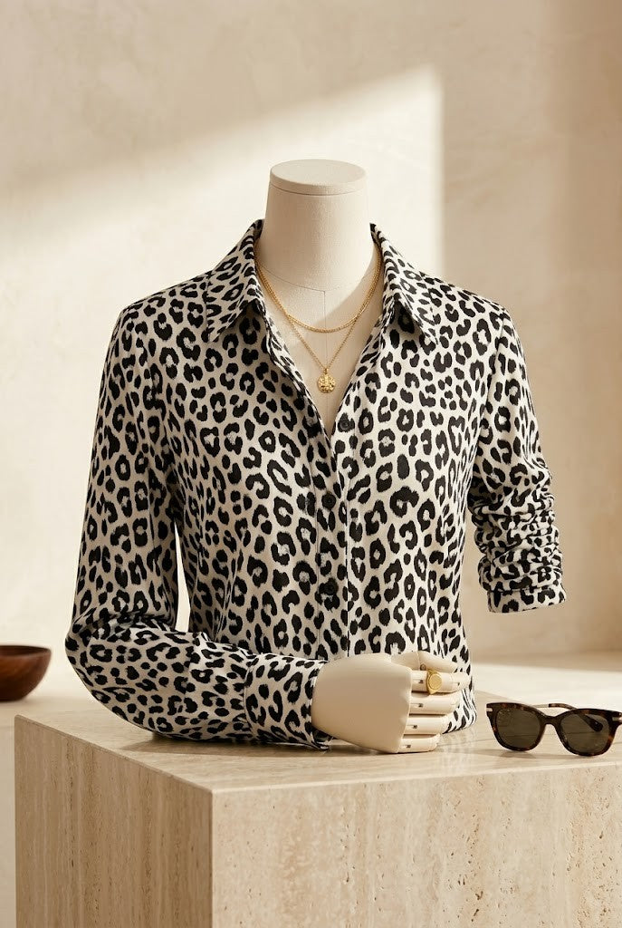 New Fashion Leopard Print Button-Up Blouse - Women’s Size 3XL