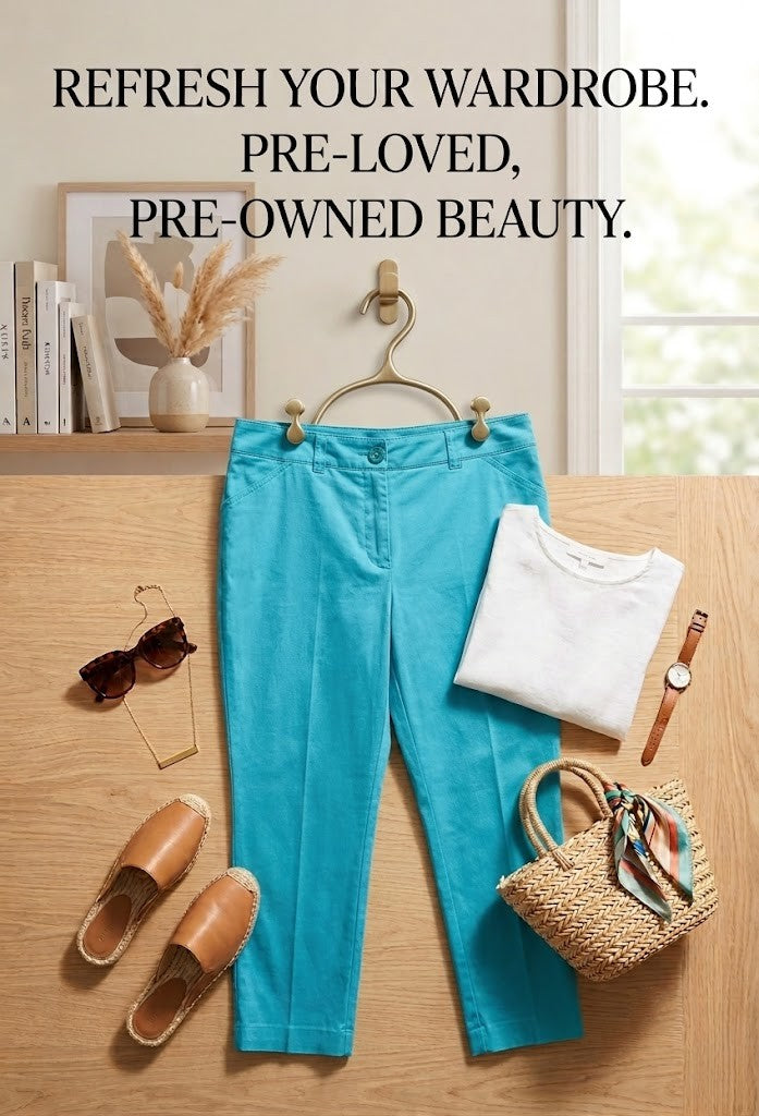 Milady’s Vibrant Teal Cropped Trousers – Size 36 – Excellent Condition