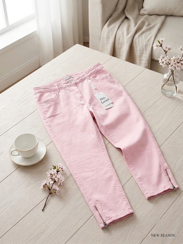Queenspark Denim Pink Cropped Jeans - Size 38 - Pre-Loved Excellent Condition