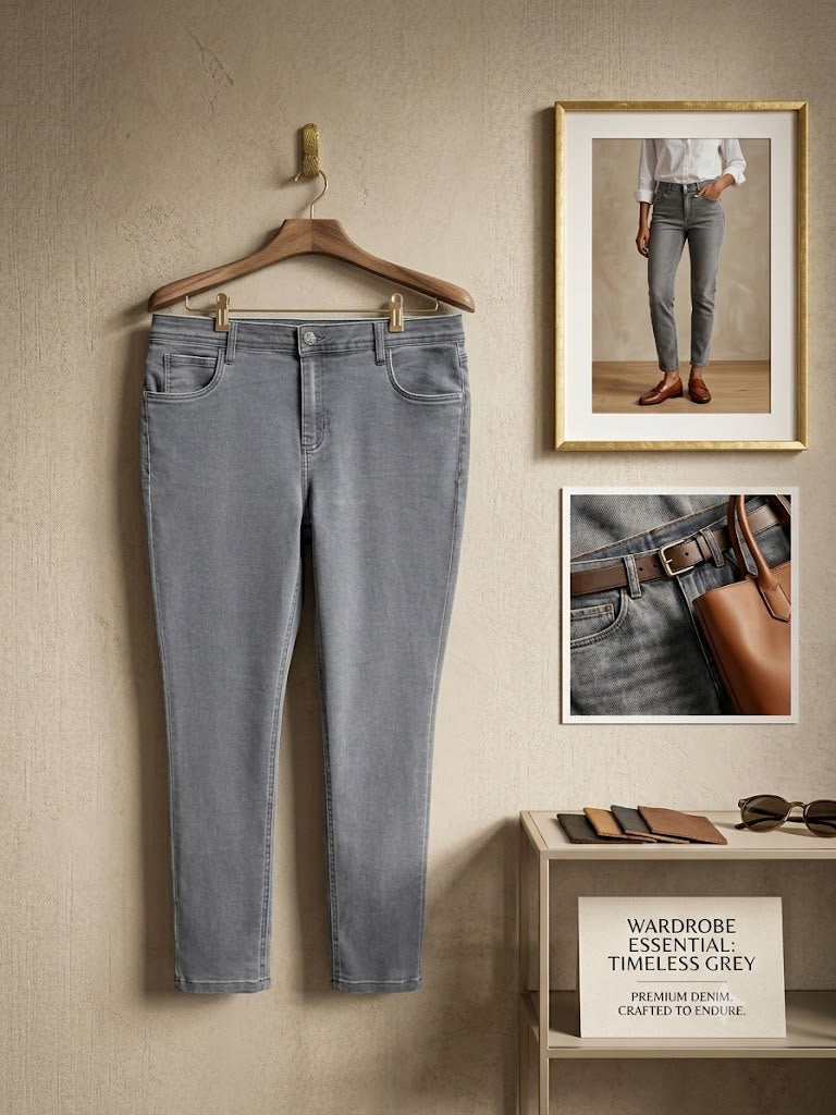 Premium Mid-Rise Skinny Jeans – Timeless Grey, Size 38