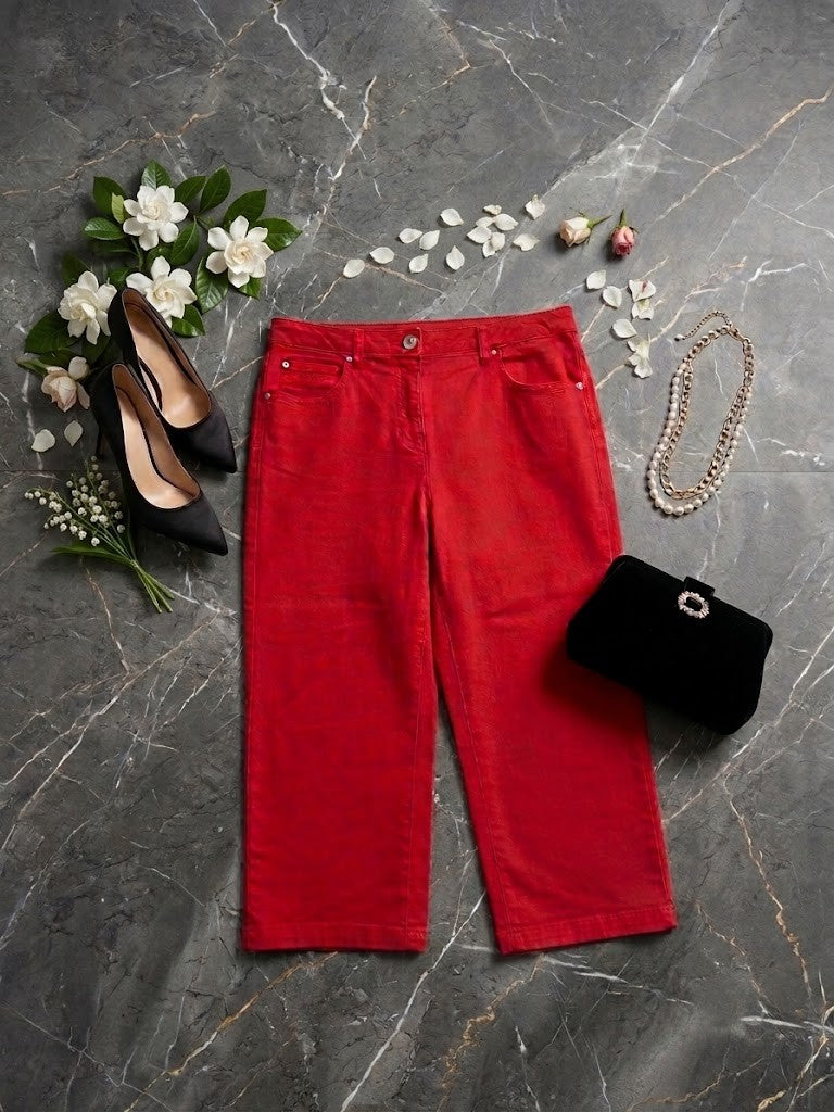 Woolworth Red Cotton-Blend Cropped Pants – Size 37 – Excellent Condition