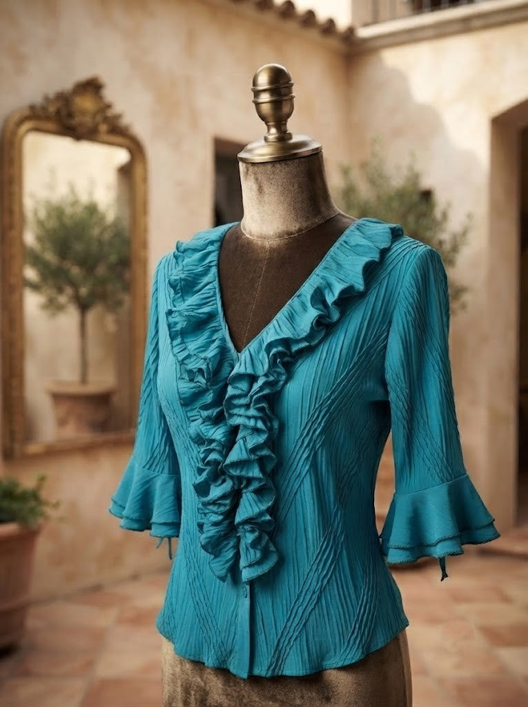 Pre-Loved Lili Brand Teal Ruffled Blouse - Size Large