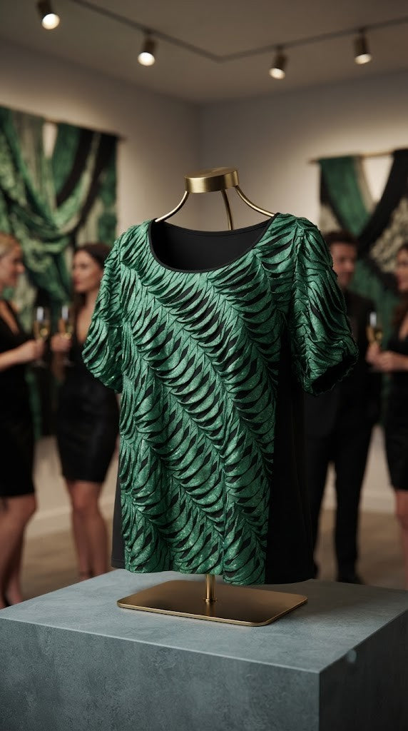 Donna Claire Sophisticated Green & Black Textured Blouse - Size 52 (Excellent Condition)