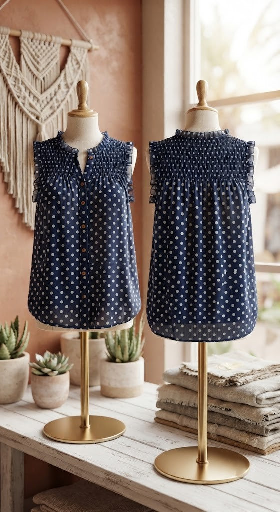 OBR Elegant Polka Dot Smocked Blouse – Size 44
