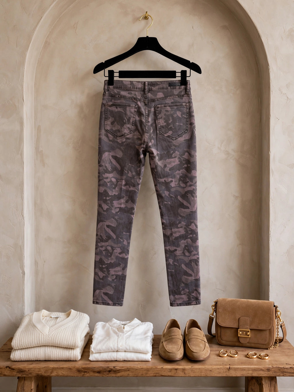 1996 DNM Mauve Grey Camo High-Waisted Stretch Skinny Jeans - Size 34