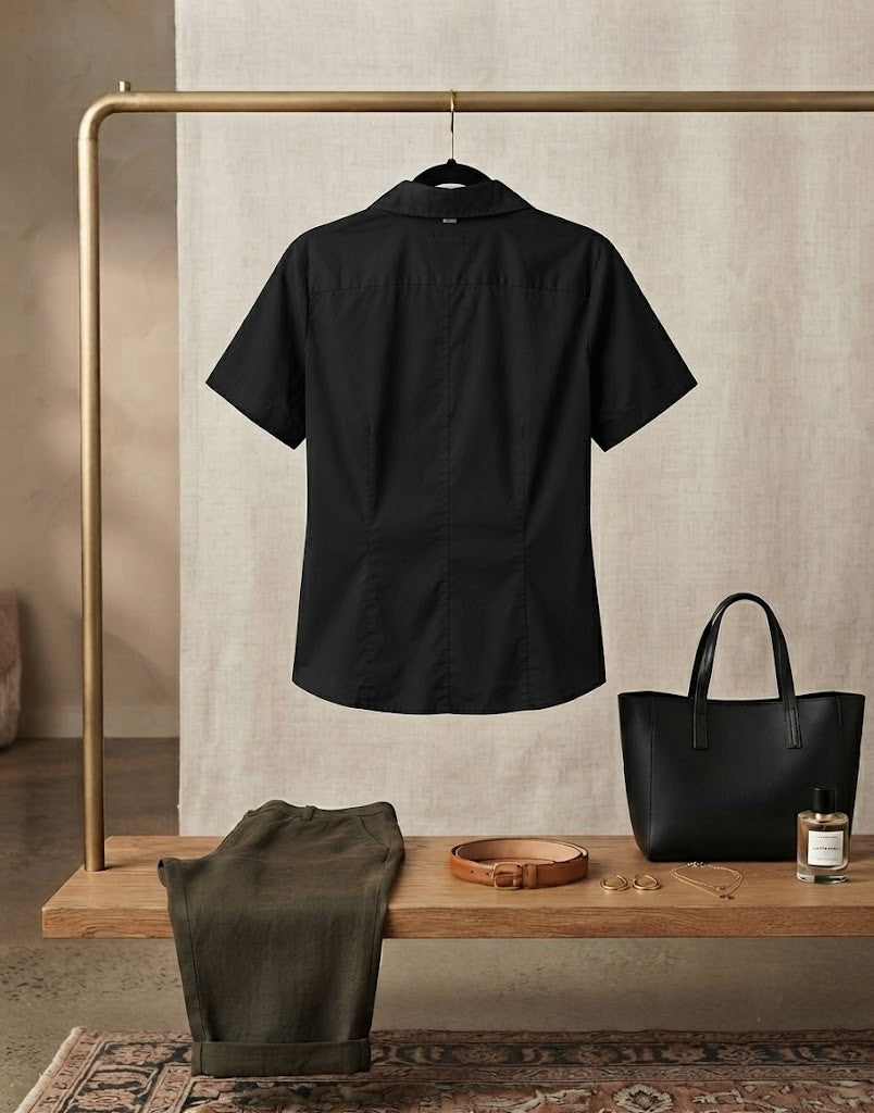 Classic JQ Collared Blouse - Black, Size 40 (Excellent Condition)