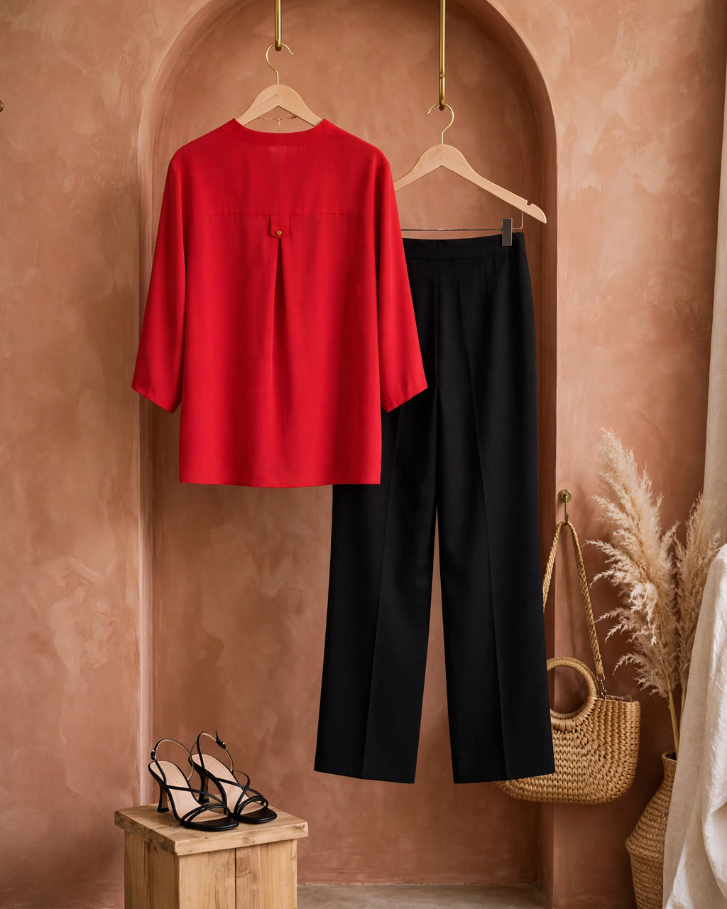 Red Statement V-Neck Blouse - Size 48
