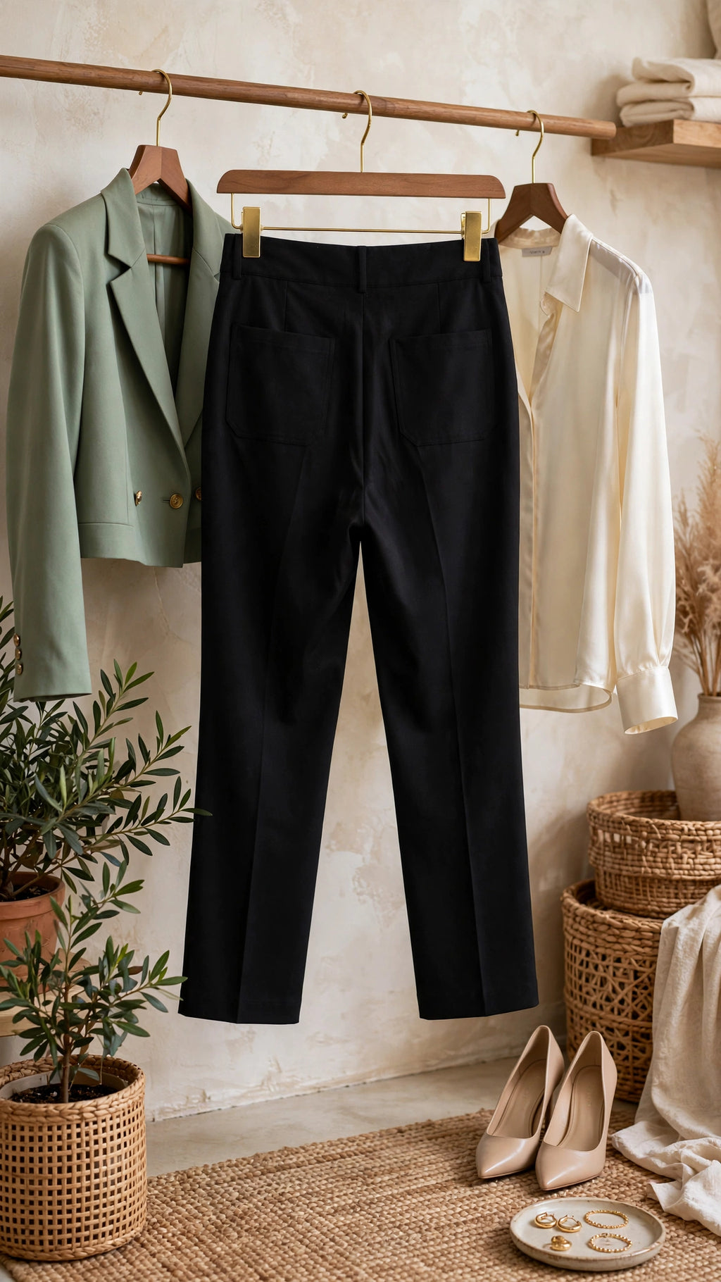 Donatella High-waisted Tailored Black Trousers - Size 46