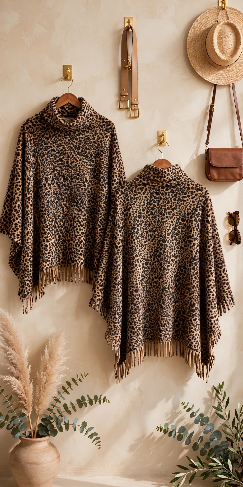 Leopard Faux Fur Fringe Poncho Cape - Size Small
