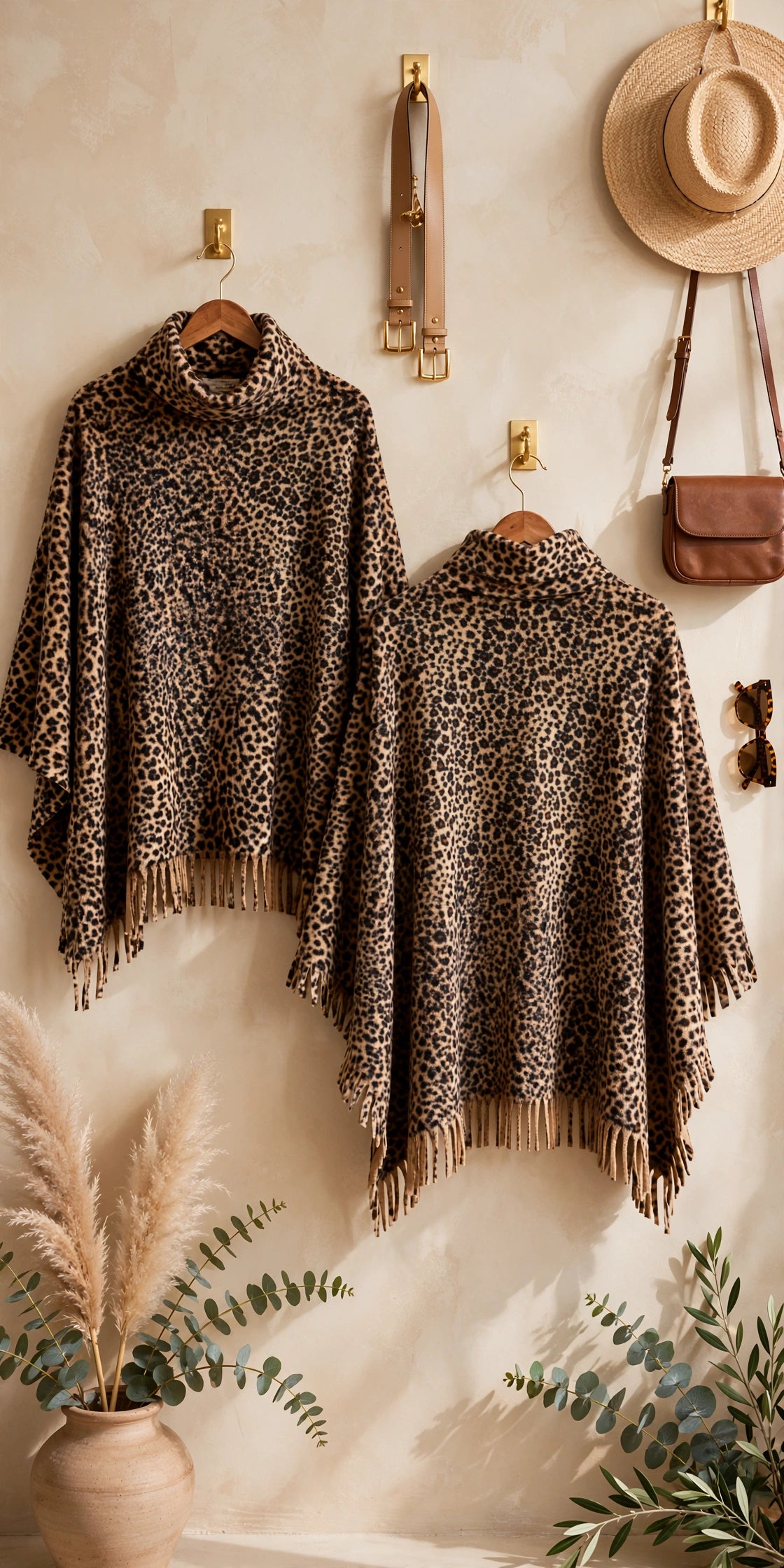 Leopard Faux Fur Fringe Poncho Cape - Size Small