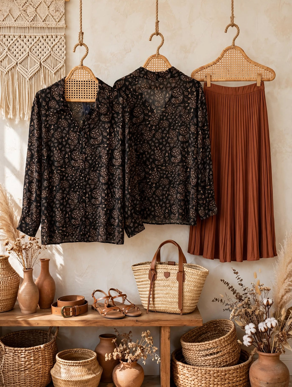 Black & Mocha Tribal Batik Blouse - Size 52
