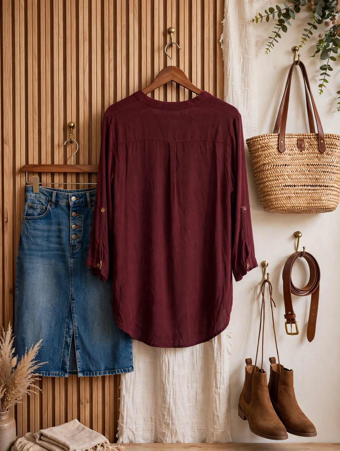 Burgundy Henley Blouse - Size 40